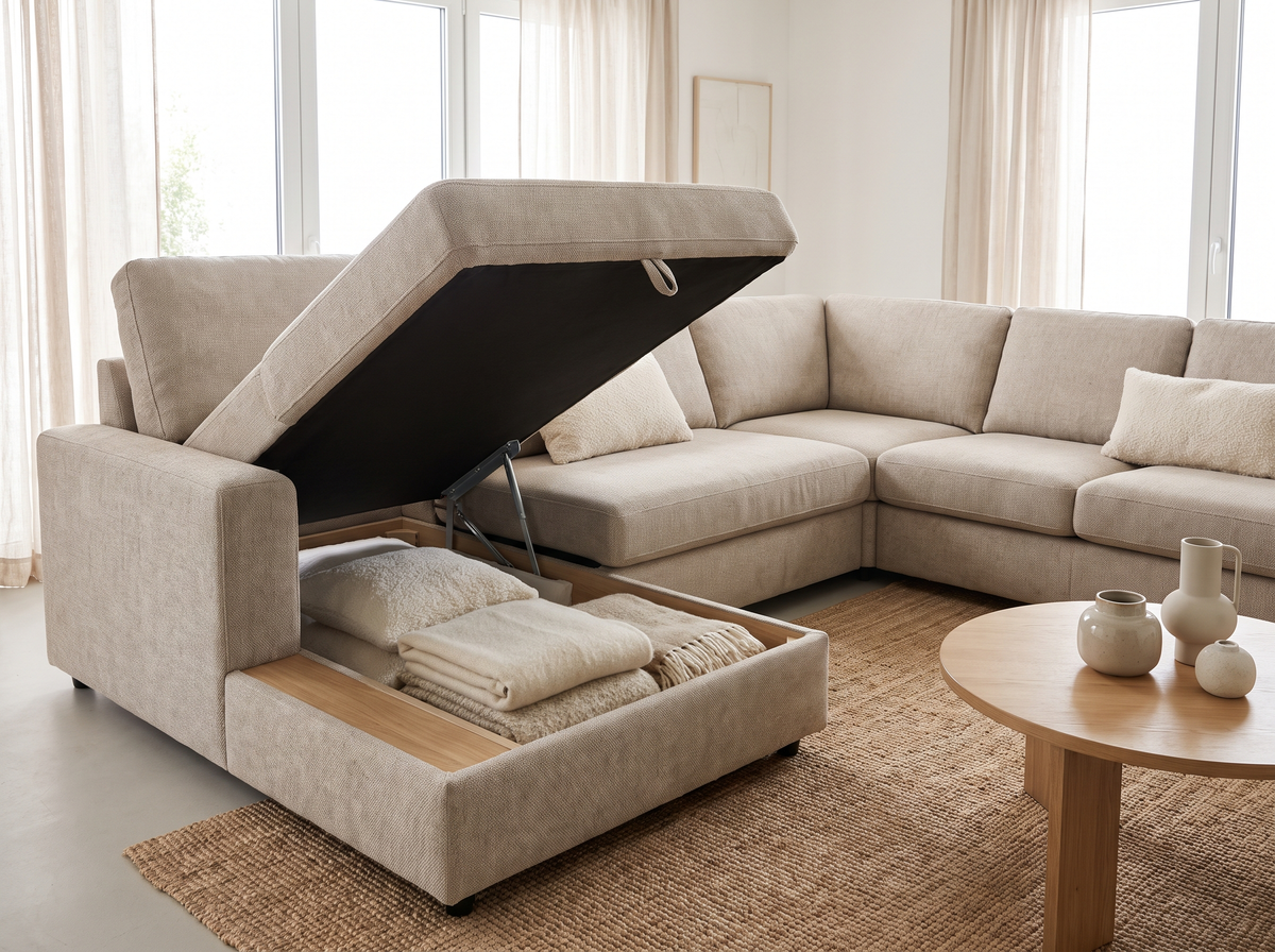 Canapé beige d'angle avec méridienne