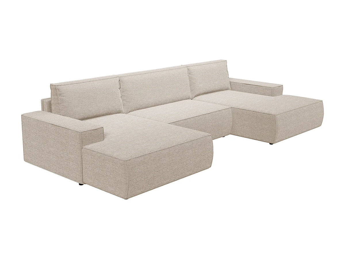 Canapé panoramique convertible beige en tissu - AMELIA
