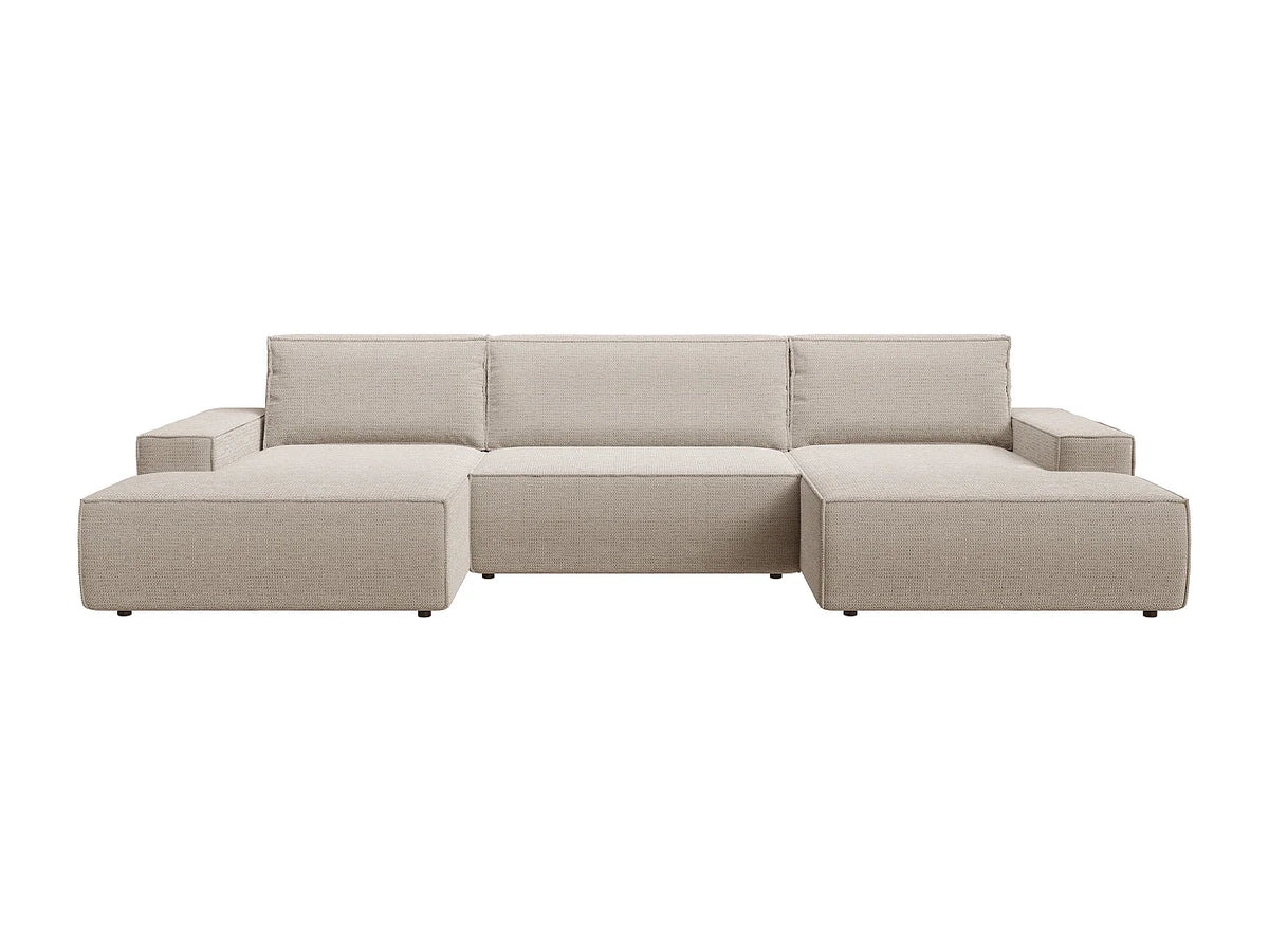 Canapé panoramique convertible beige en tissu - AMELIA