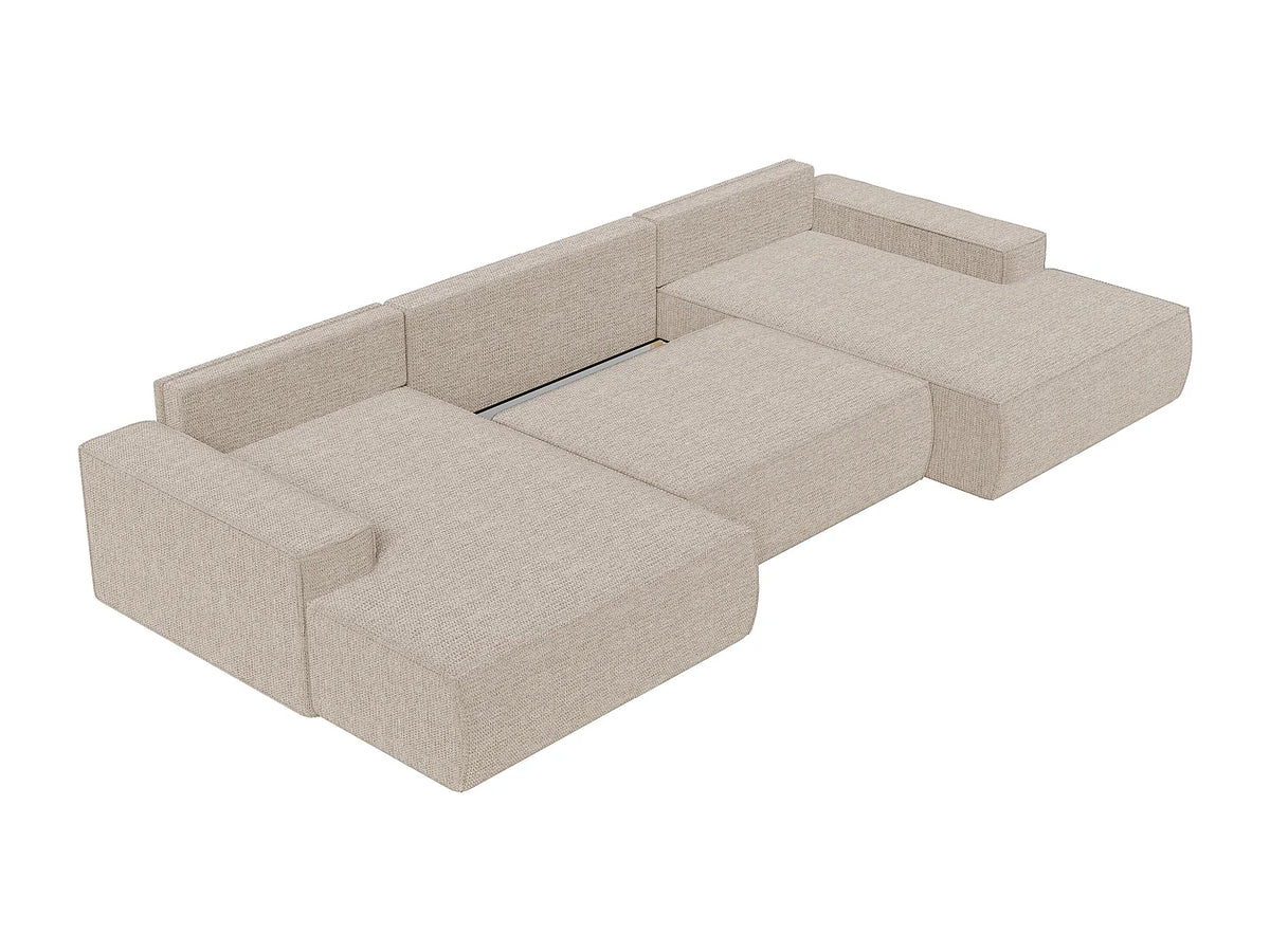 Canapé panoramique convertible beige en tissu - AMELIA