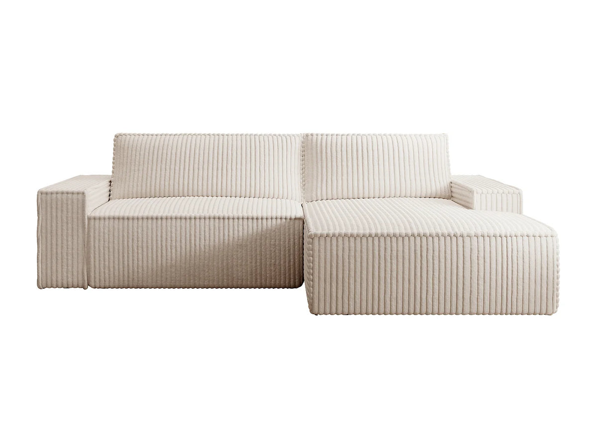 Canapé d'angle convertible beige en velours côtelé angle droit 267 cm - AMELIA