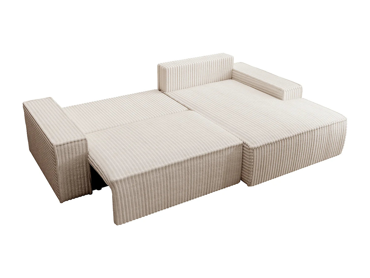 Canapé d'angle convertible beige en velours côtelé angle droit 267 cm - AMELIA