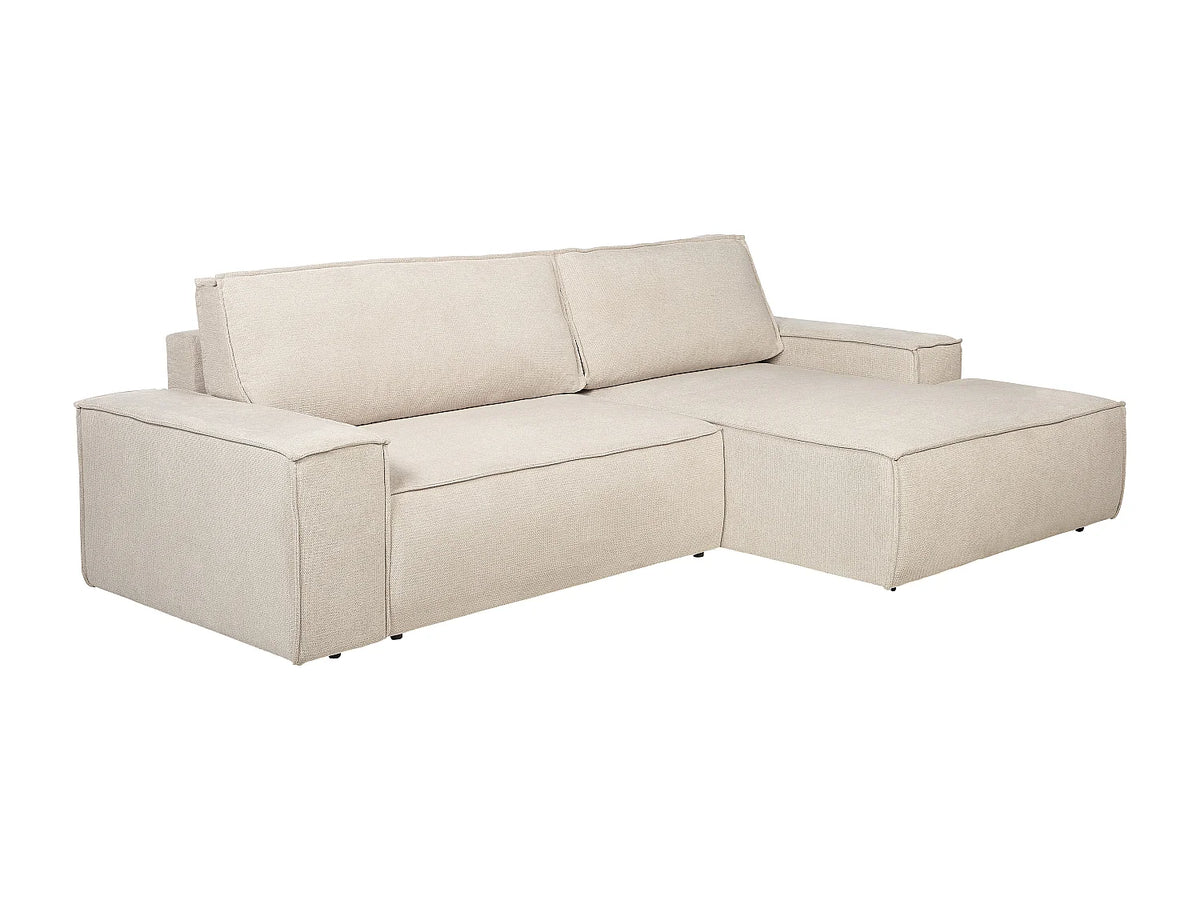 Canapé d'angle convertible beige en tissu - AMELIA