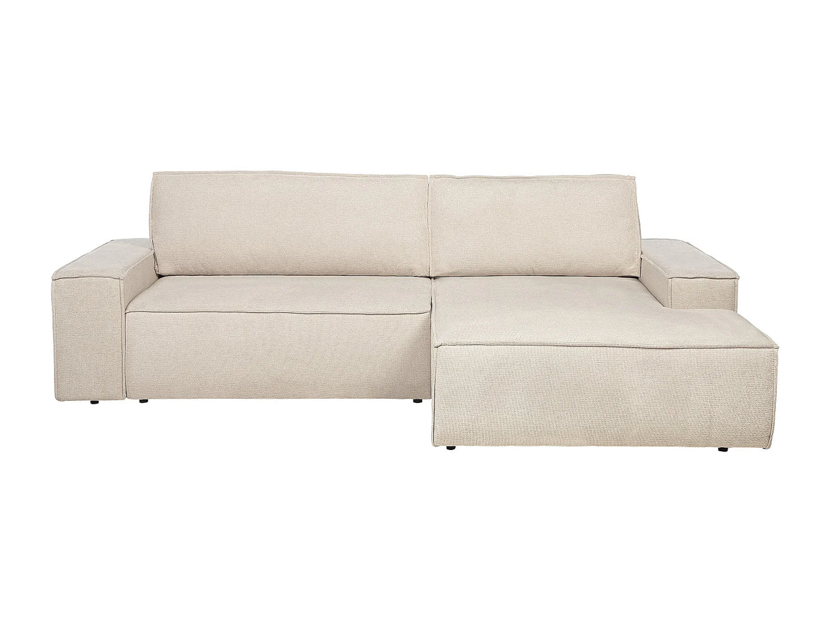 Canapé d'angle convertible beige en tissu - AMELIA