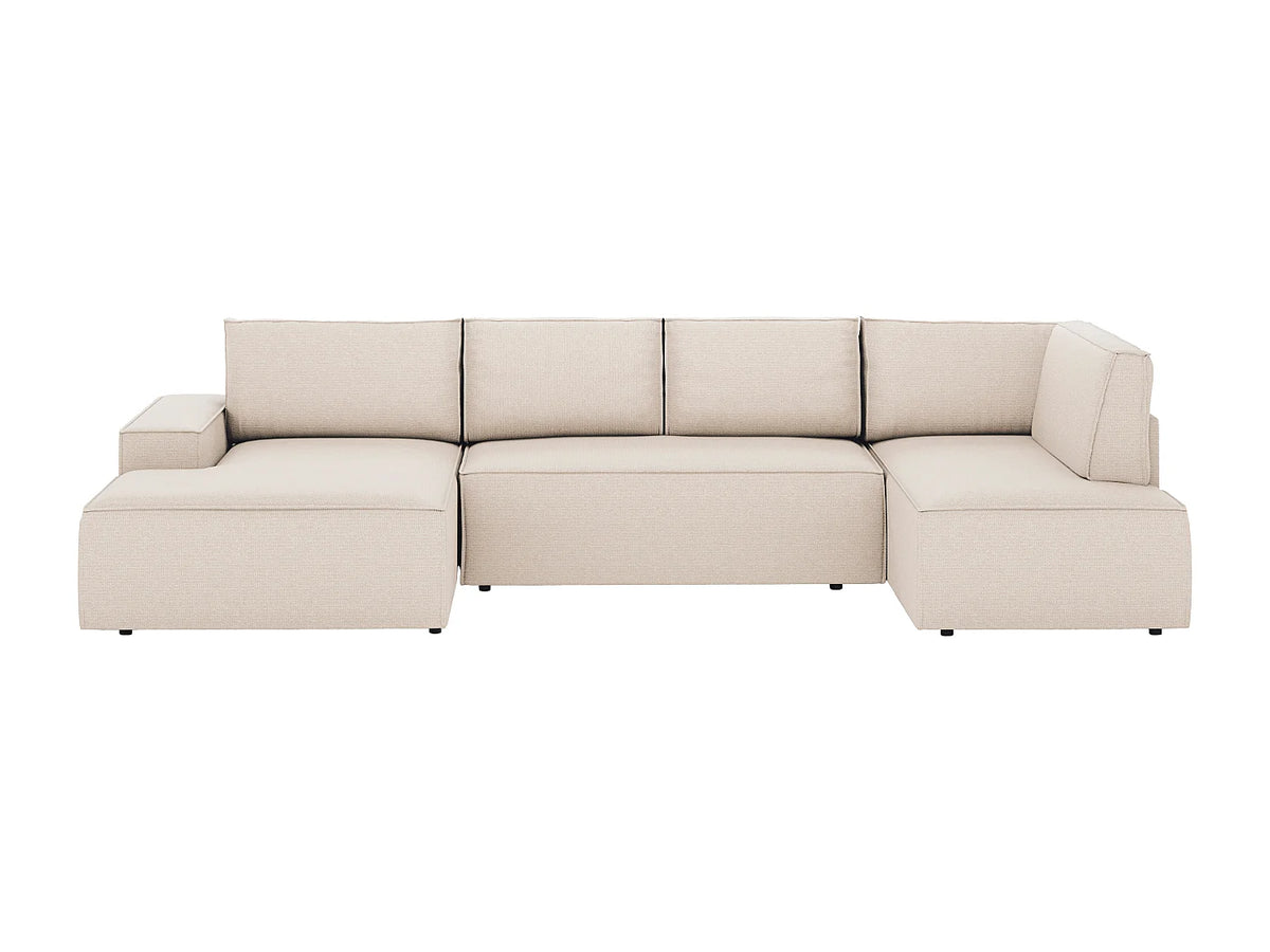 Canapé panoramique convertible beige en tissu angle gauche - AMELIA