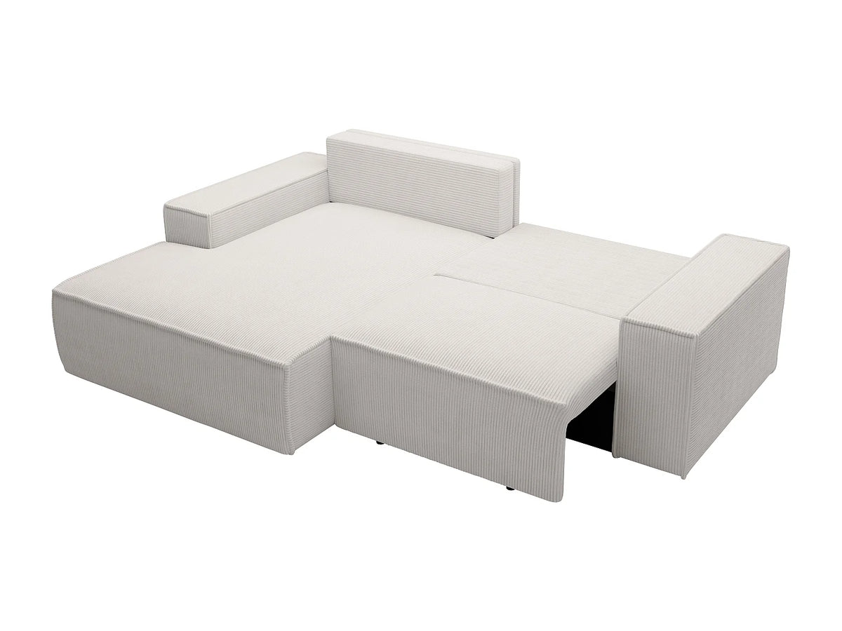 Canapé d'angle convertible beige en velours côtelé angle gauche 240 cm - AMELIA