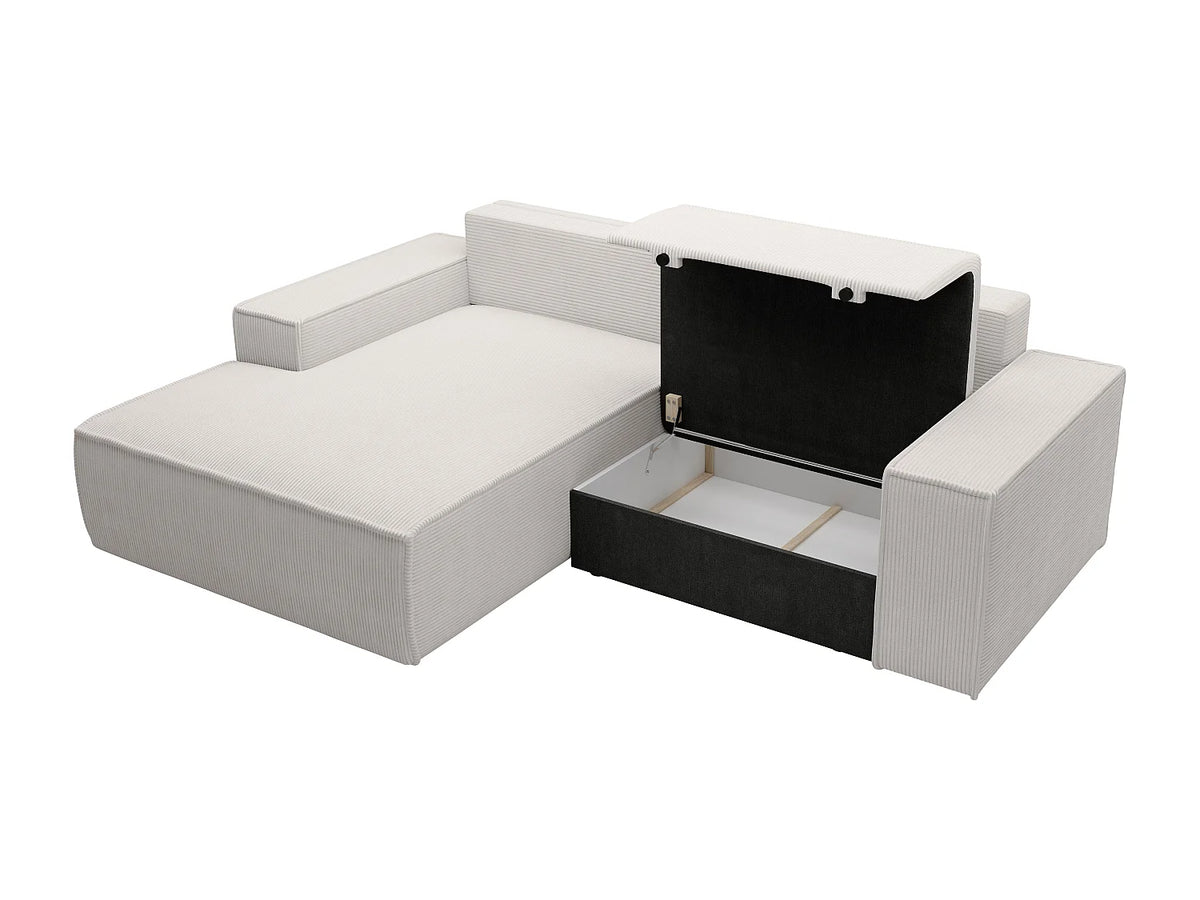 Canapé d'angle convertible beige en velours côtelé angle gauche 240 cm - AMELIA
