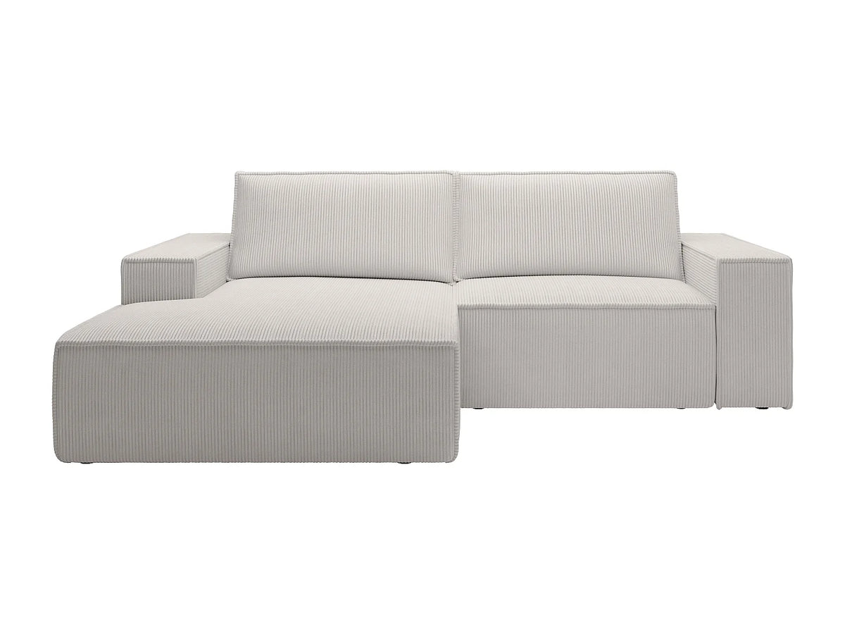 Canapé d'angle convertible beige en velours côtelé angle gauche 240 cm - AMELIA