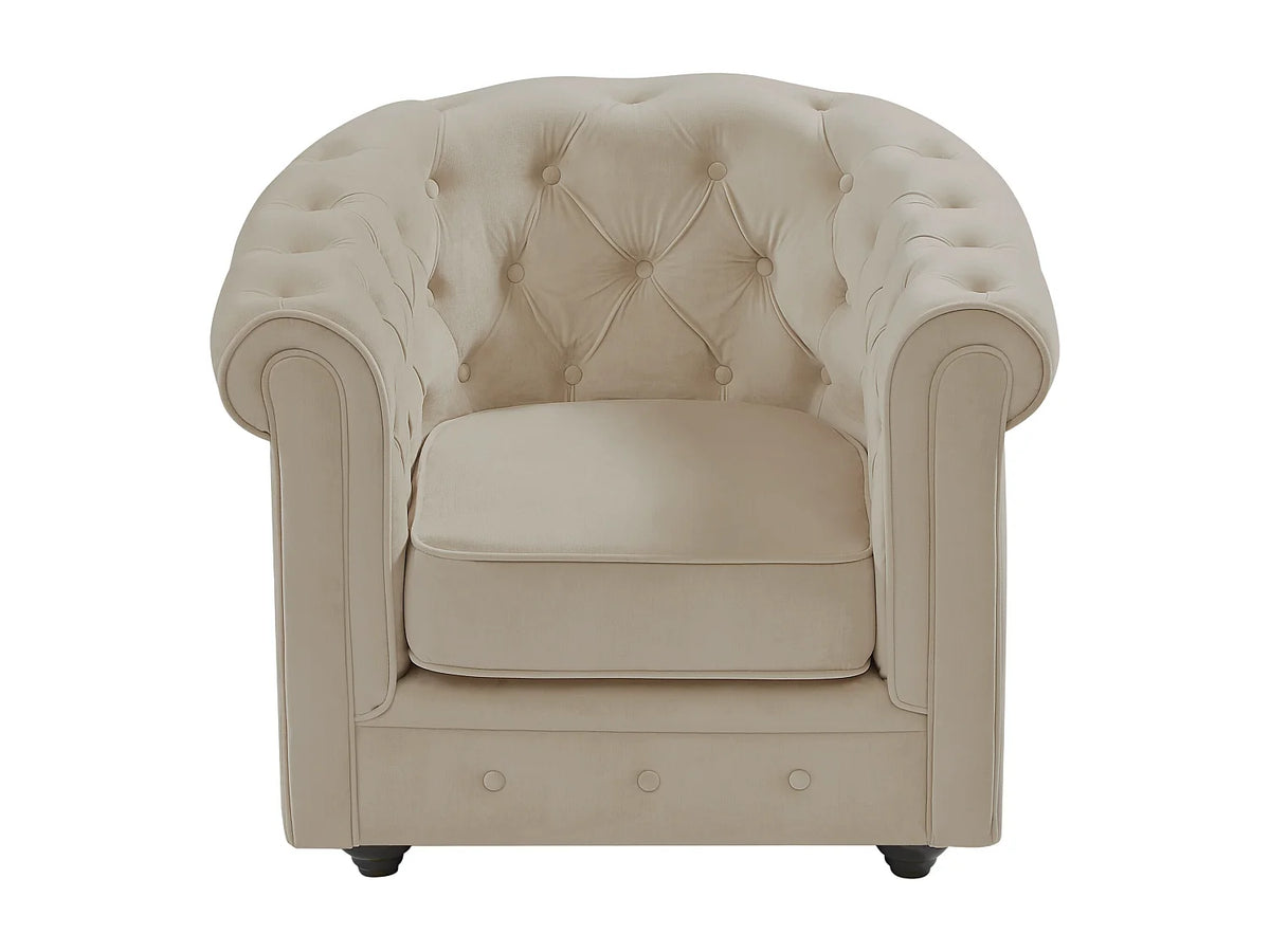 Fauteuil beige en velours - CHESTERFIELD