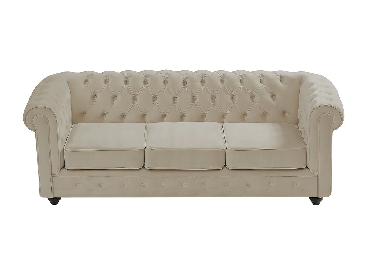 Canapé beige en velours 3 places 165 cm - CHESTERFIELD