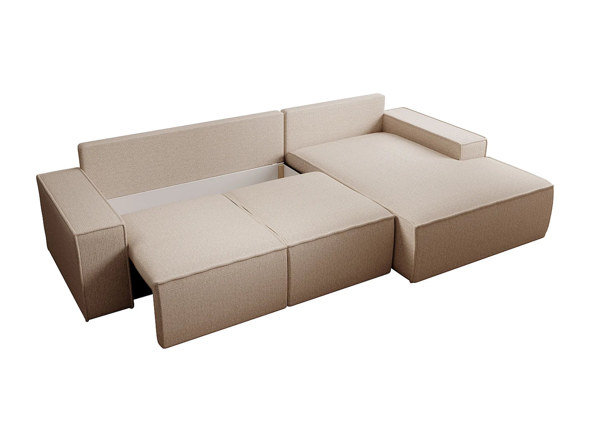 Canapé d'angle convertible beige en tissu angle droit 297 cm - AMELIA