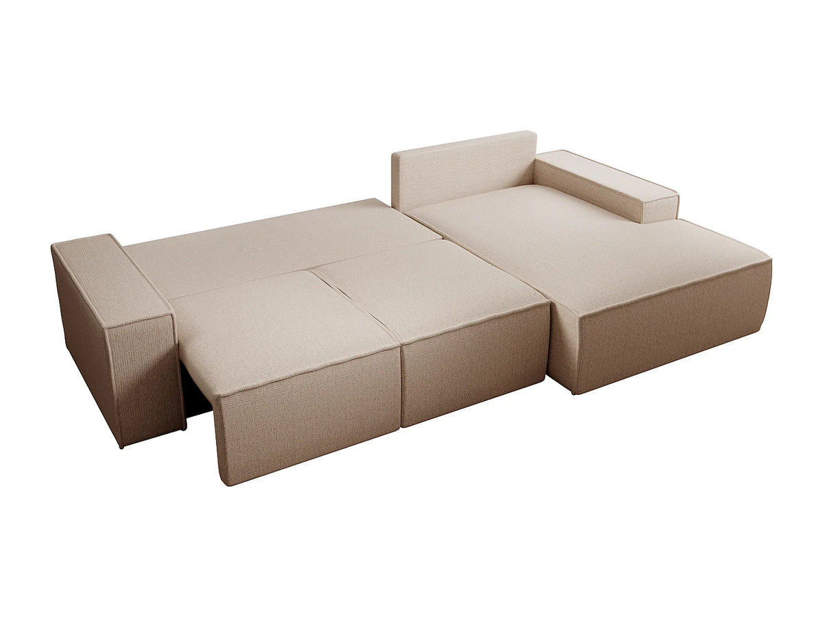 Canapé d'angle convertible beige en tissu angle droit 297 cm - AMELIA
