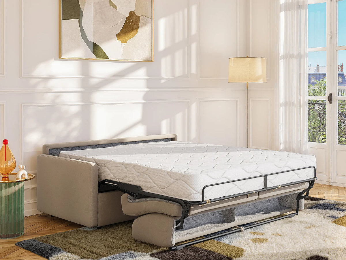 Canapé convertible beige en tissu 4 places - CALIFE