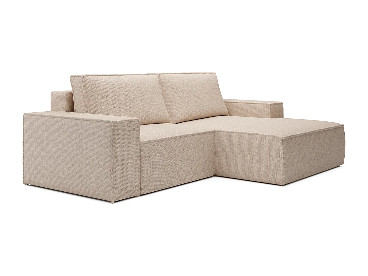 Canapé d'angle convertible beige en tissu angle droit - AMELIA