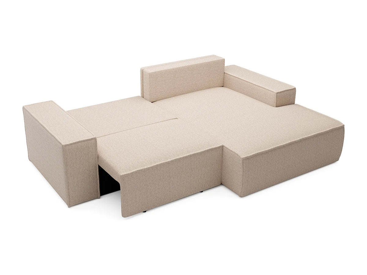 Canapé d'angle convertible beige en tissu angle droit - AMELIA
