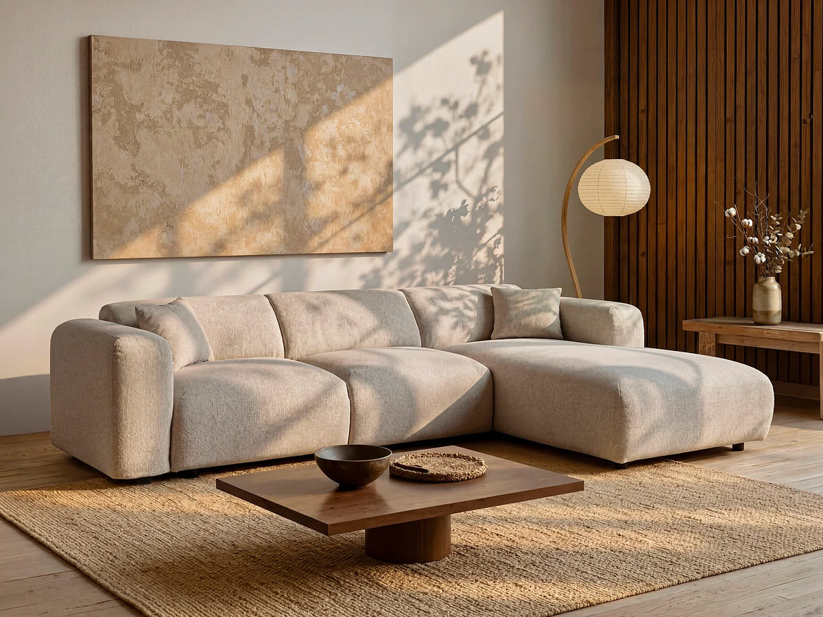 Canapé d'angle beige en tissu chiné - POGNI