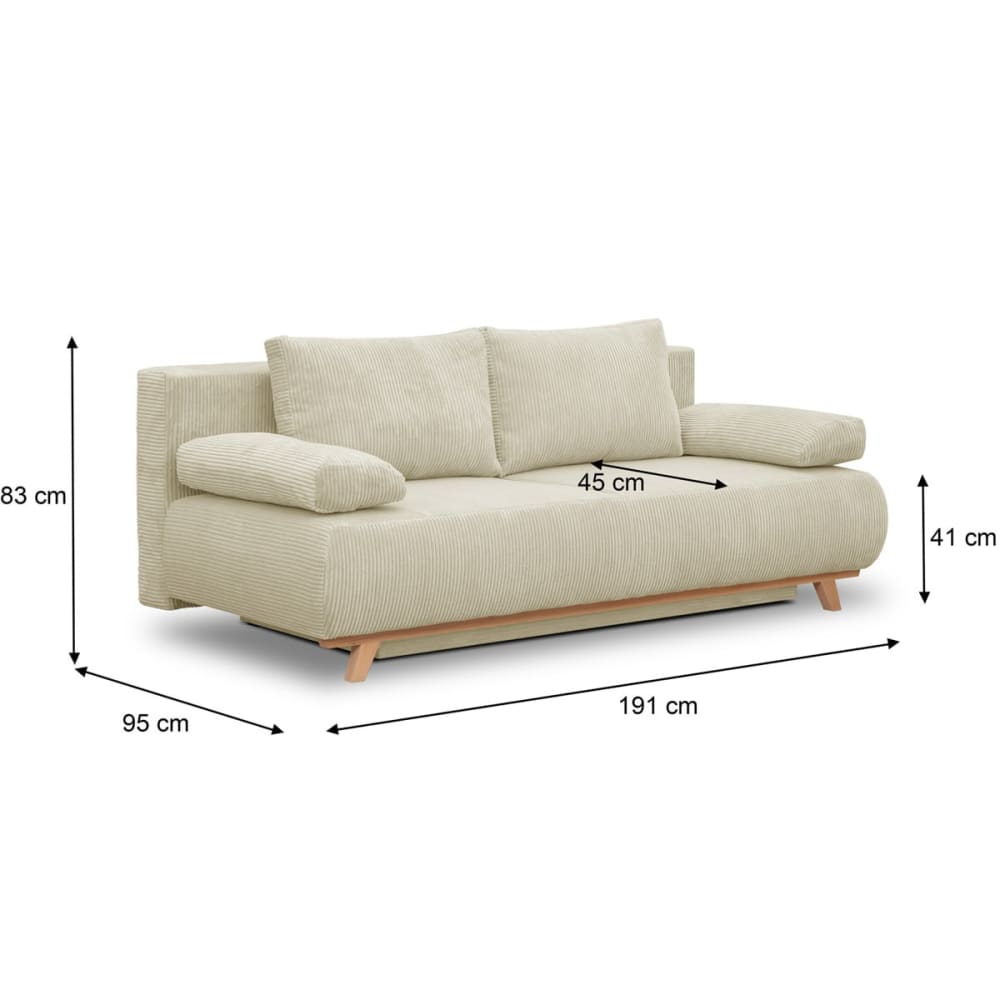 Canapé convertible beige en velours côtelé 3 places avec coffre 191 cm - HOMIFAB 84225