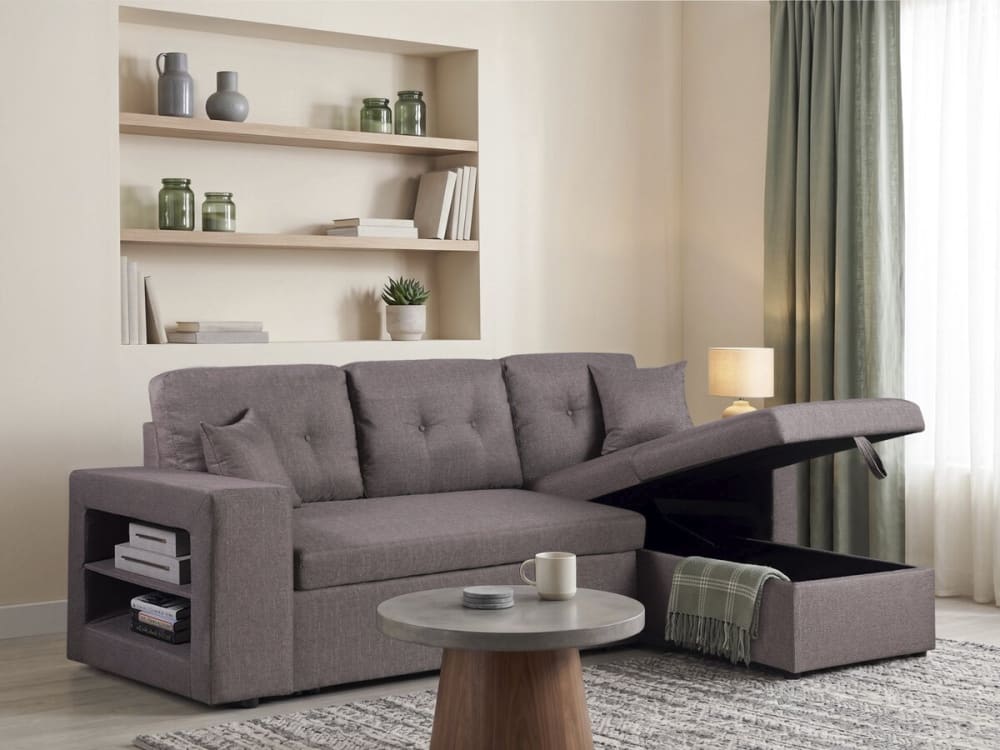 Canapé d'angle convertible taupe en tissu 3 places - HABITAT & JARDIN