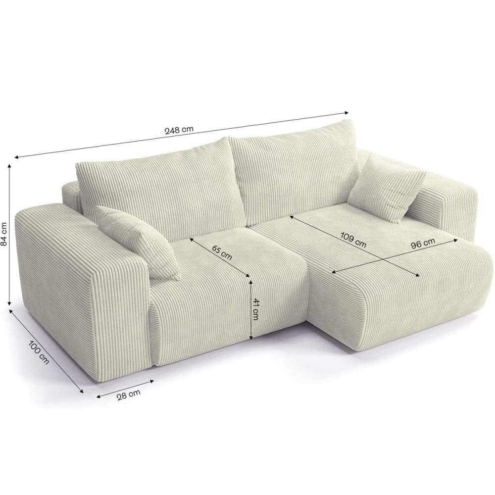 Canapé d'angle convertible beige en velours côtelé 3 places réversible - HOMIFAB