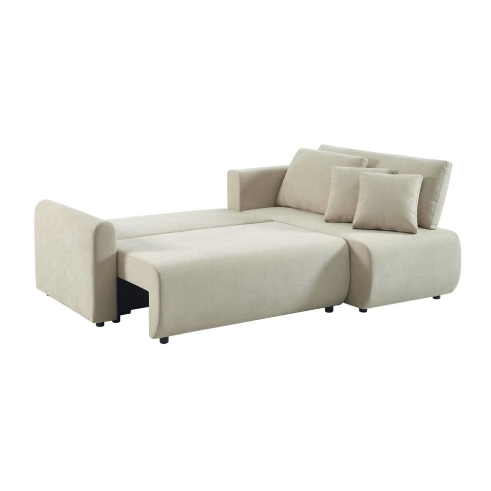 Canapé d'angle convertible beige en tissu 3 places - SWEEEK
