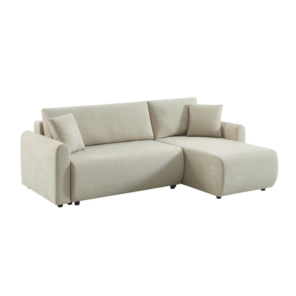 Canapé d'angle convertible beige en tissu 3 places - SWEEEK