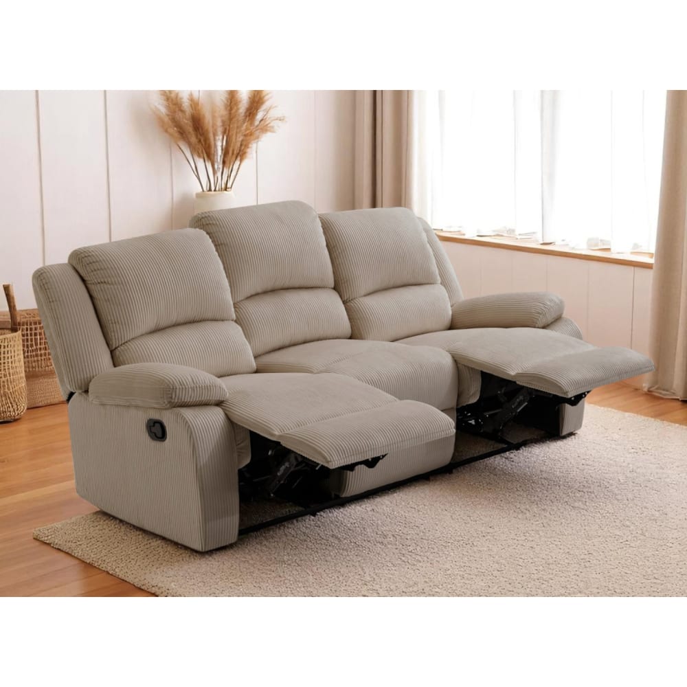 Canapé relax taupe en velours côtelé 3 places 193 cm - USINESTREET