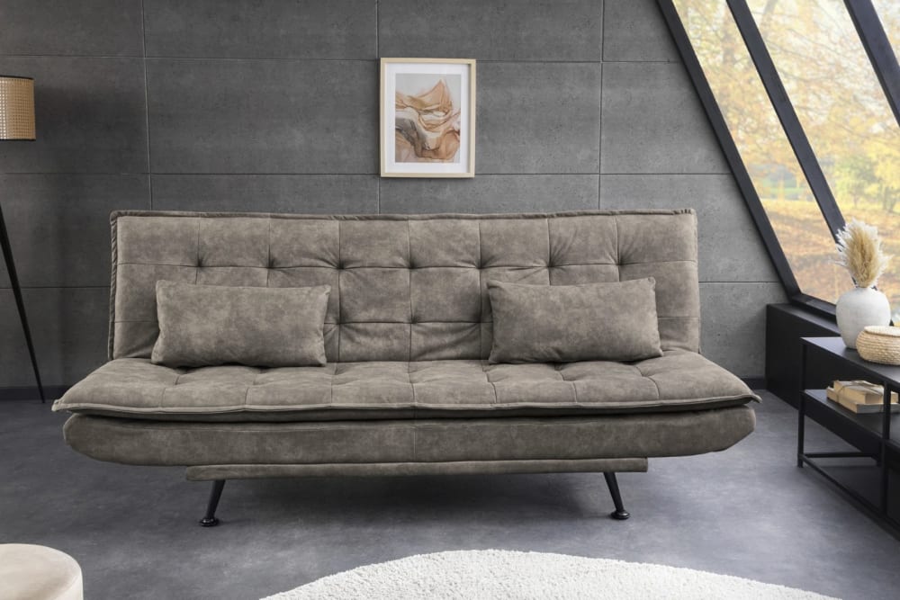 Canapé convertible taupe en microfibre 3 places - MEUBLORAMA