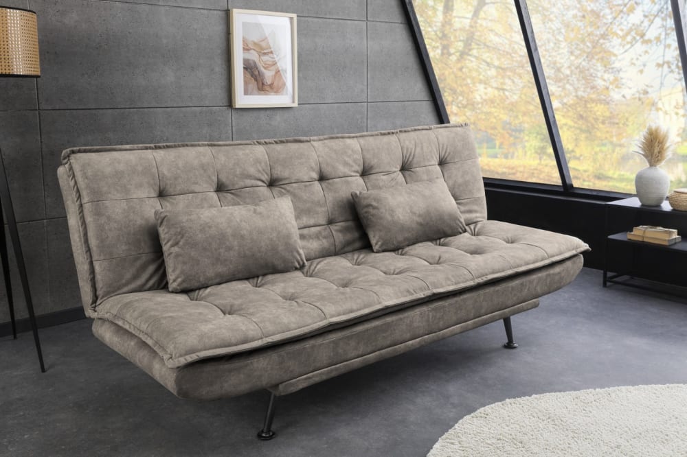 Canapé convertible taupe en microfibre 3 places - MEUBLORAMA
