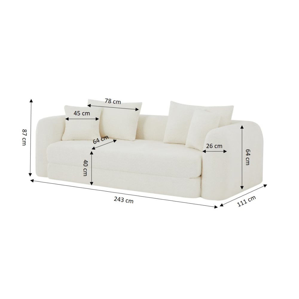 Canapé convertible beige en bouclette 3 places - BAITA
