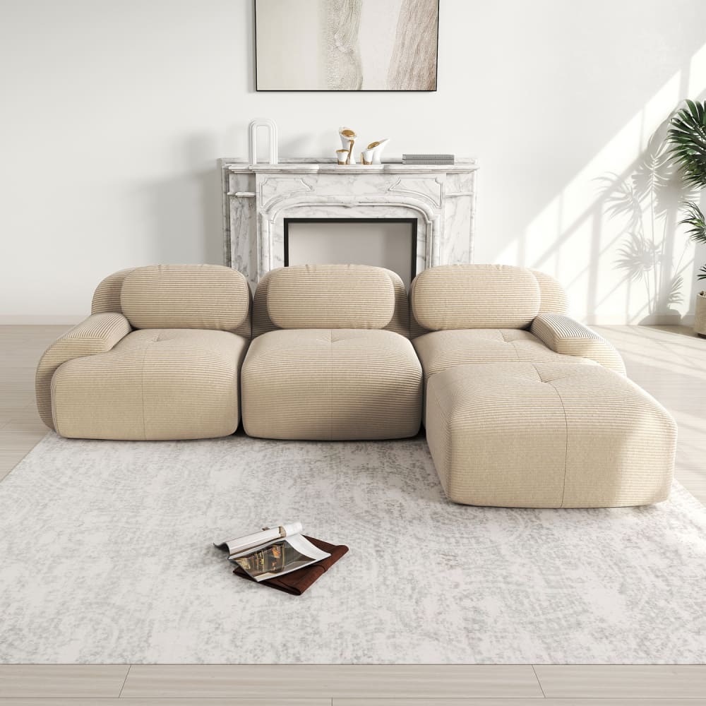 Canapé d'angle modulable beige en velours côtelé 3 places - MEUBLES COSY