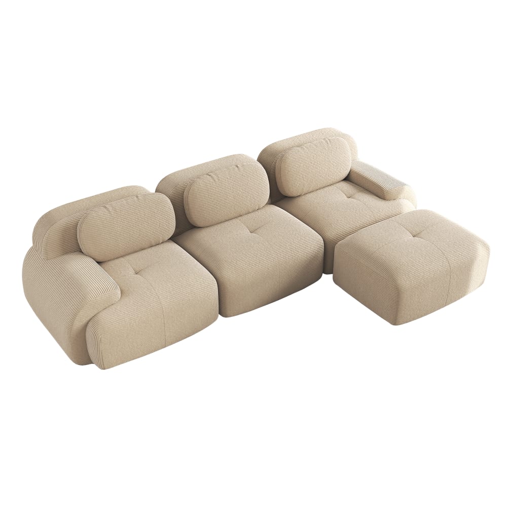 Canapé d'angle modulable beige en velours côtelé 3 places - MEUBLES COSY
