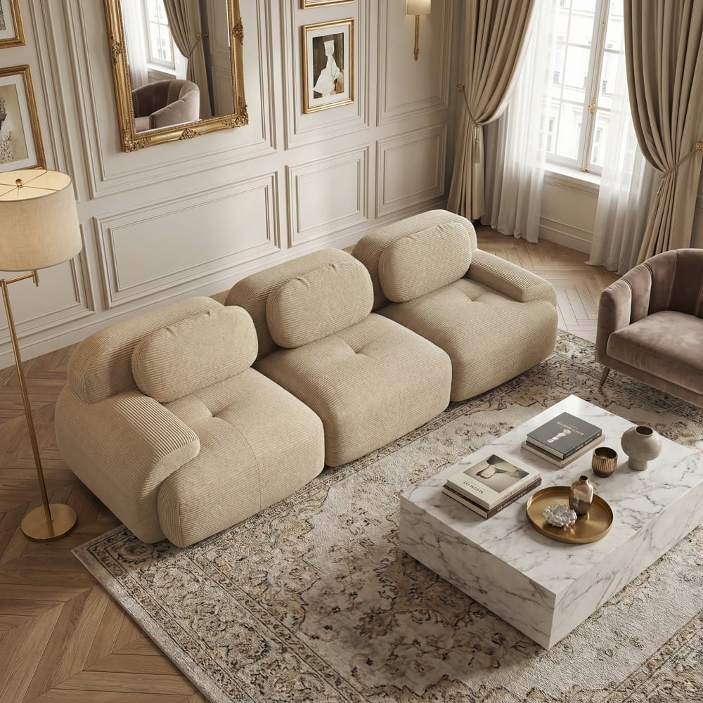 Canapé modulable beige en velours côtelé 3 places - URBAN MEUBLE