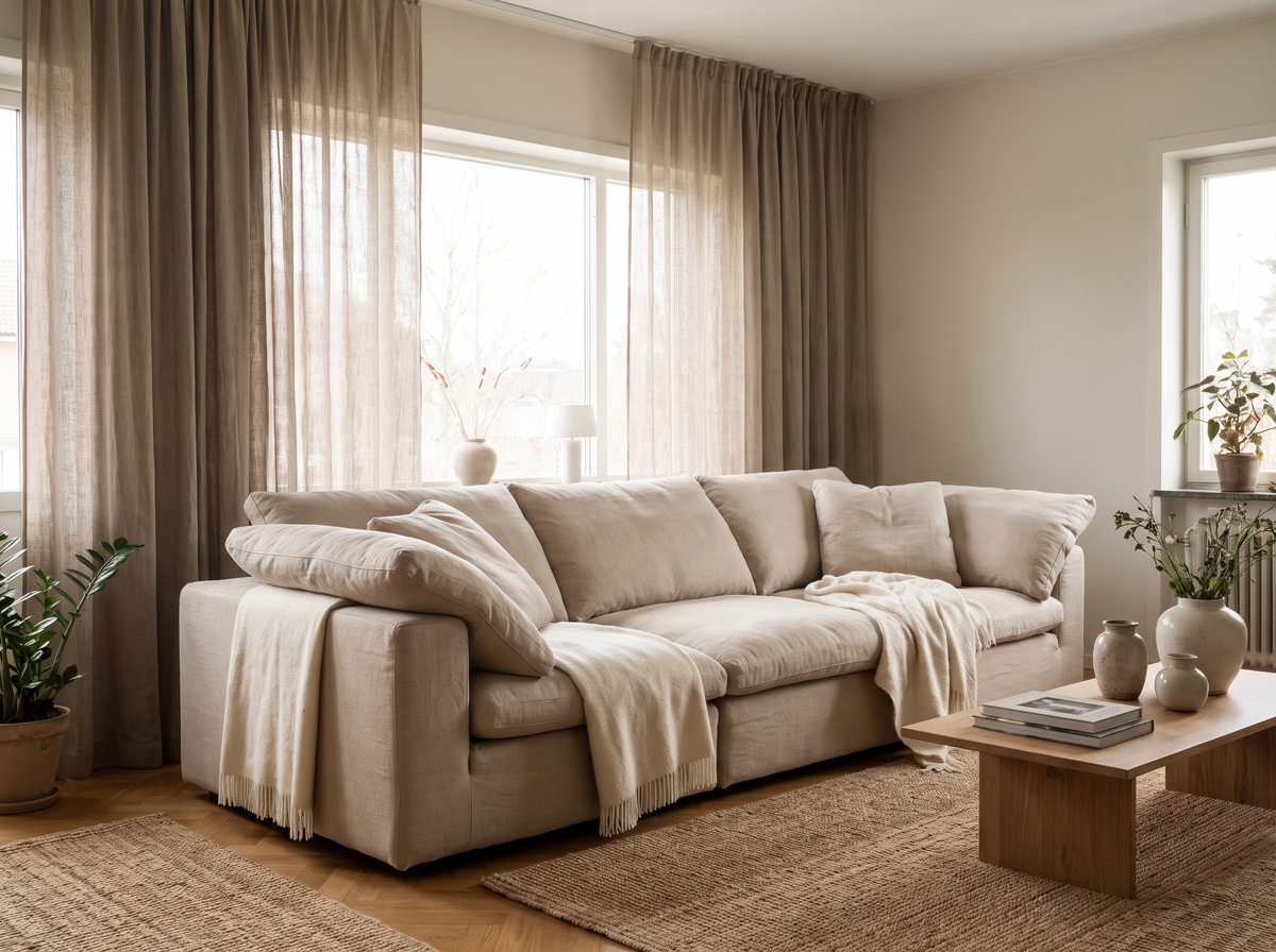 Canapé beige assise profonde
