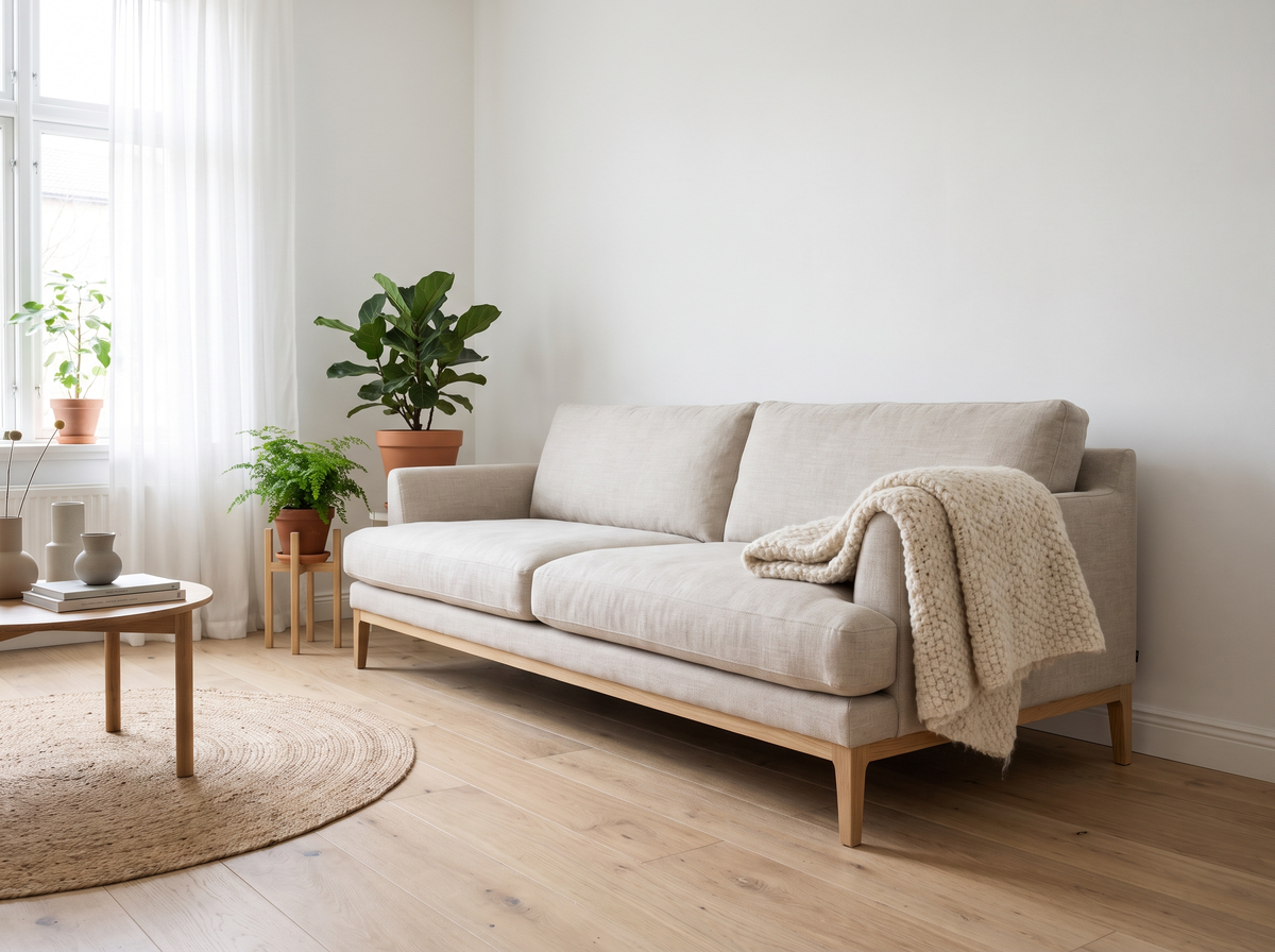 Canapé beige en tissu