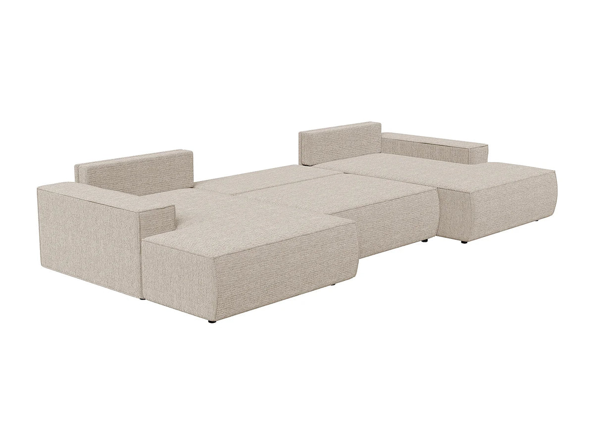 Canapé panoramique convertible beige en tissu - AMELIA