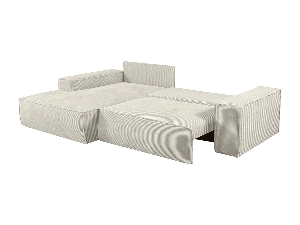 Canapé d'angle convertible beige en velours côtelé angle gauche - AMELIA