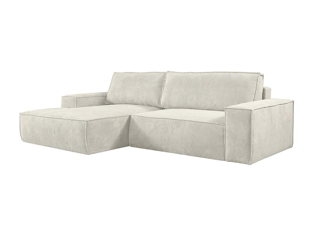 Canapé d'angle convertible beige en velours côtelé angle gauche - AMELIA