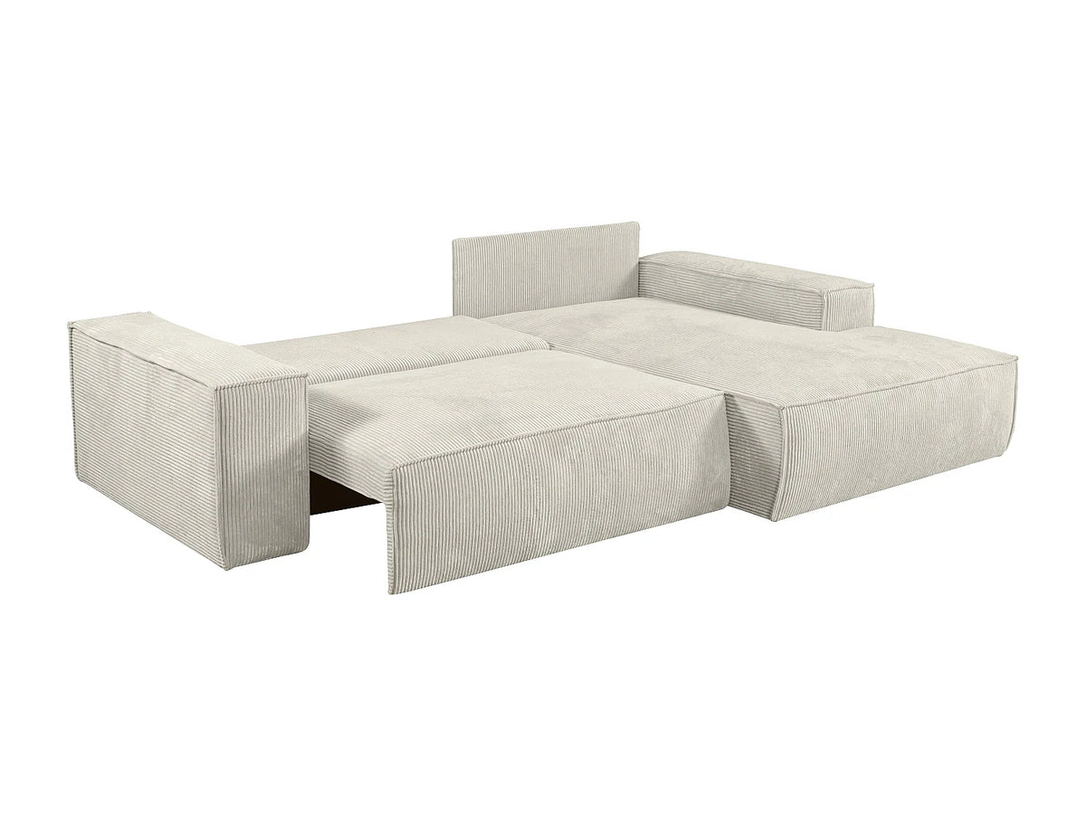 Canapé d'angle convertible beige en velours côtelé - AMELIA