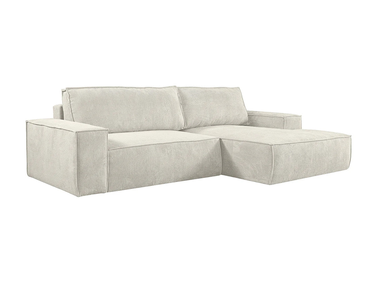 Canapé d'angle convertible beige en velours côtelé - AMELIA
