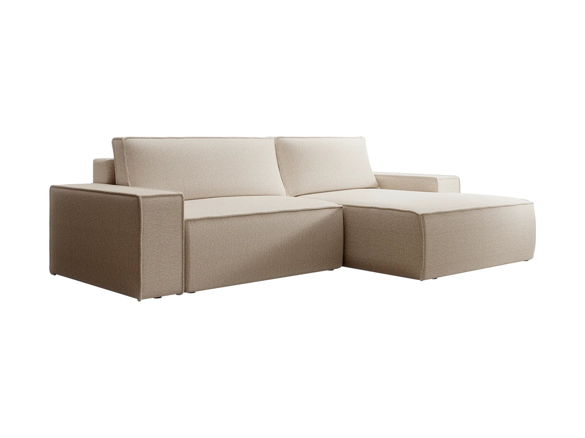 Canapé d'angle convertible beige en tissu - AMELIA
