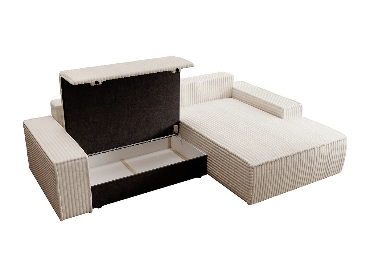 Canapé d'angle convertible beige en velours côtelé angle droit 267 cm - AMELIA