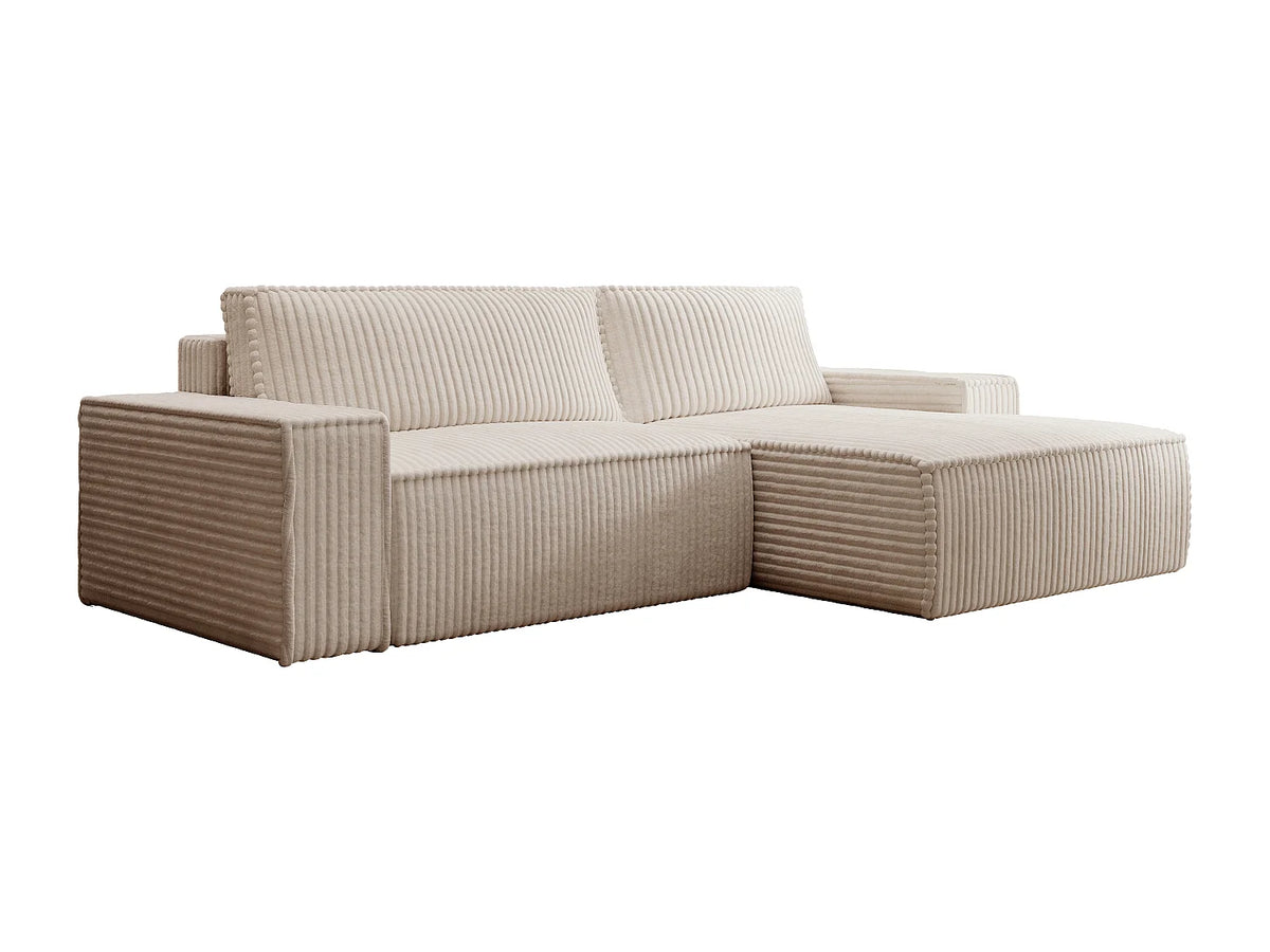 Canapé d'angle convertible beige en velours côtelé angle droit 267 cm - AMELIA