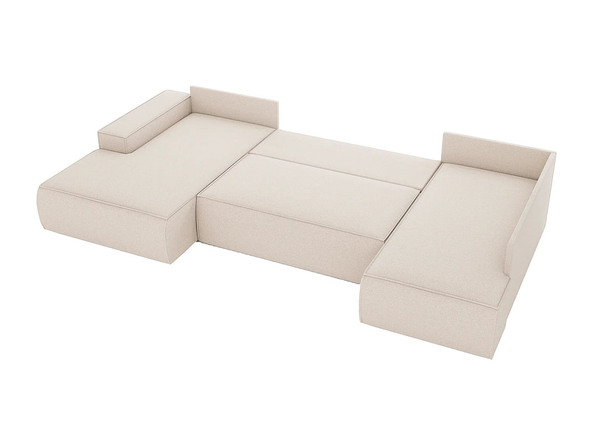 Canapé panoramique convertible beige en tissu angle gauche - AMELIA