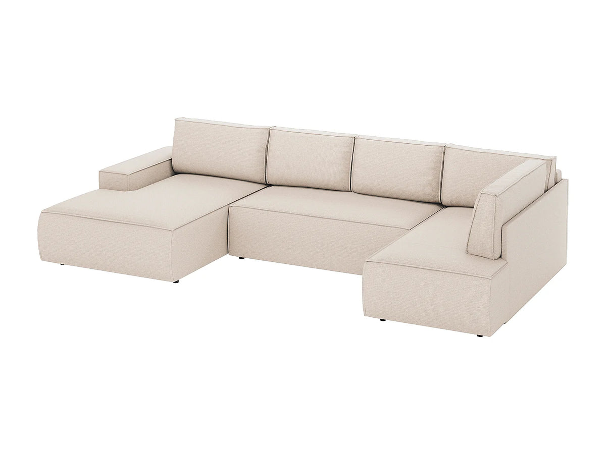 Canapé panoramique convertible beige en tissu angle gauche - AMELIA