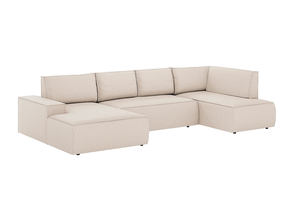 Canapé panoramique convertible beige en tissu angle gauche - AMELIA