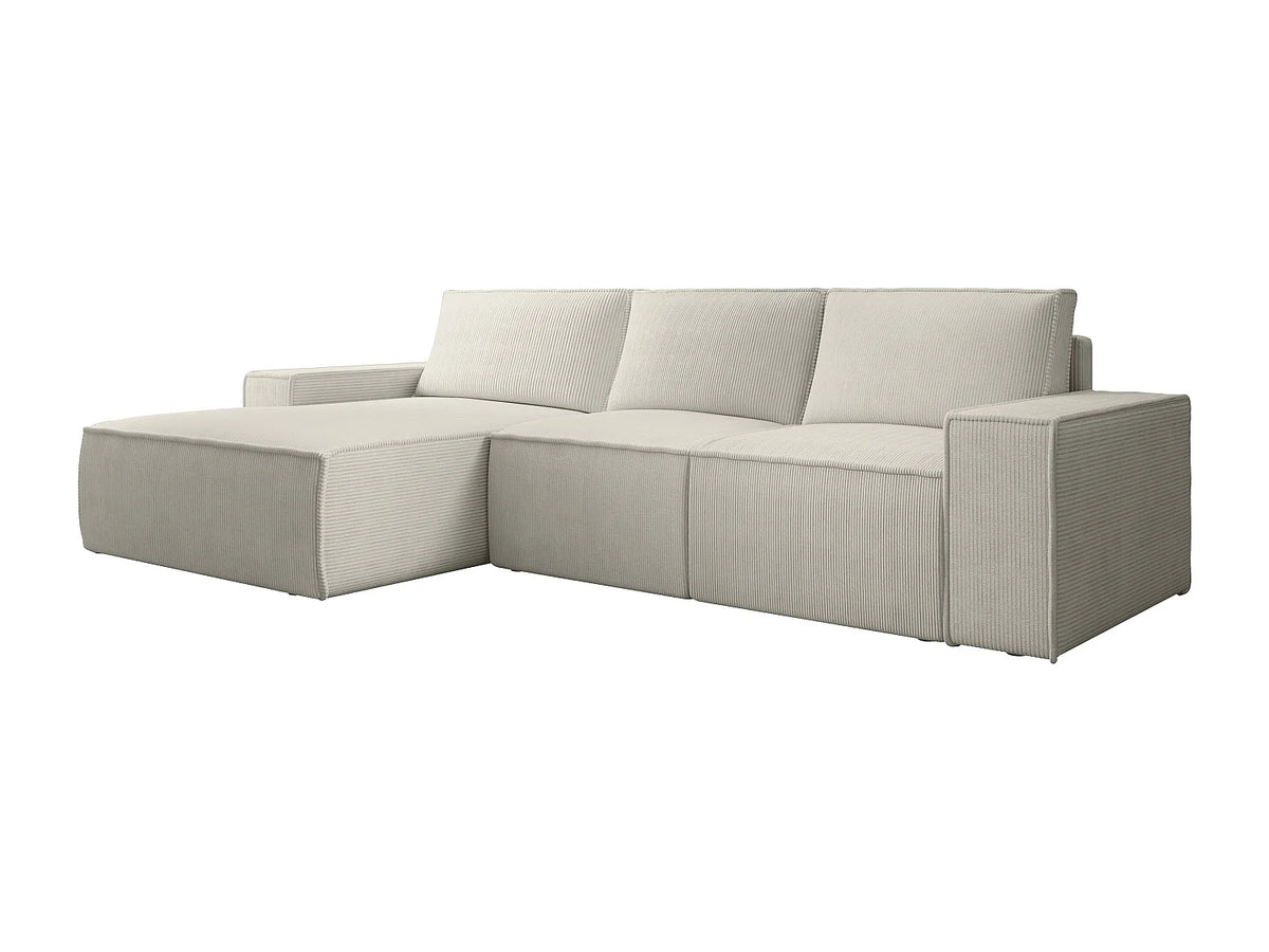 Canapé d'angle convertible beige en velours côtelé angle gauche 297 cm - AMELIA
