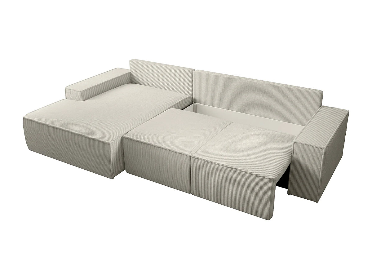 Canapé d'angle convertible beige en velours côtelé angle gauche 297 cm - AMELIA
