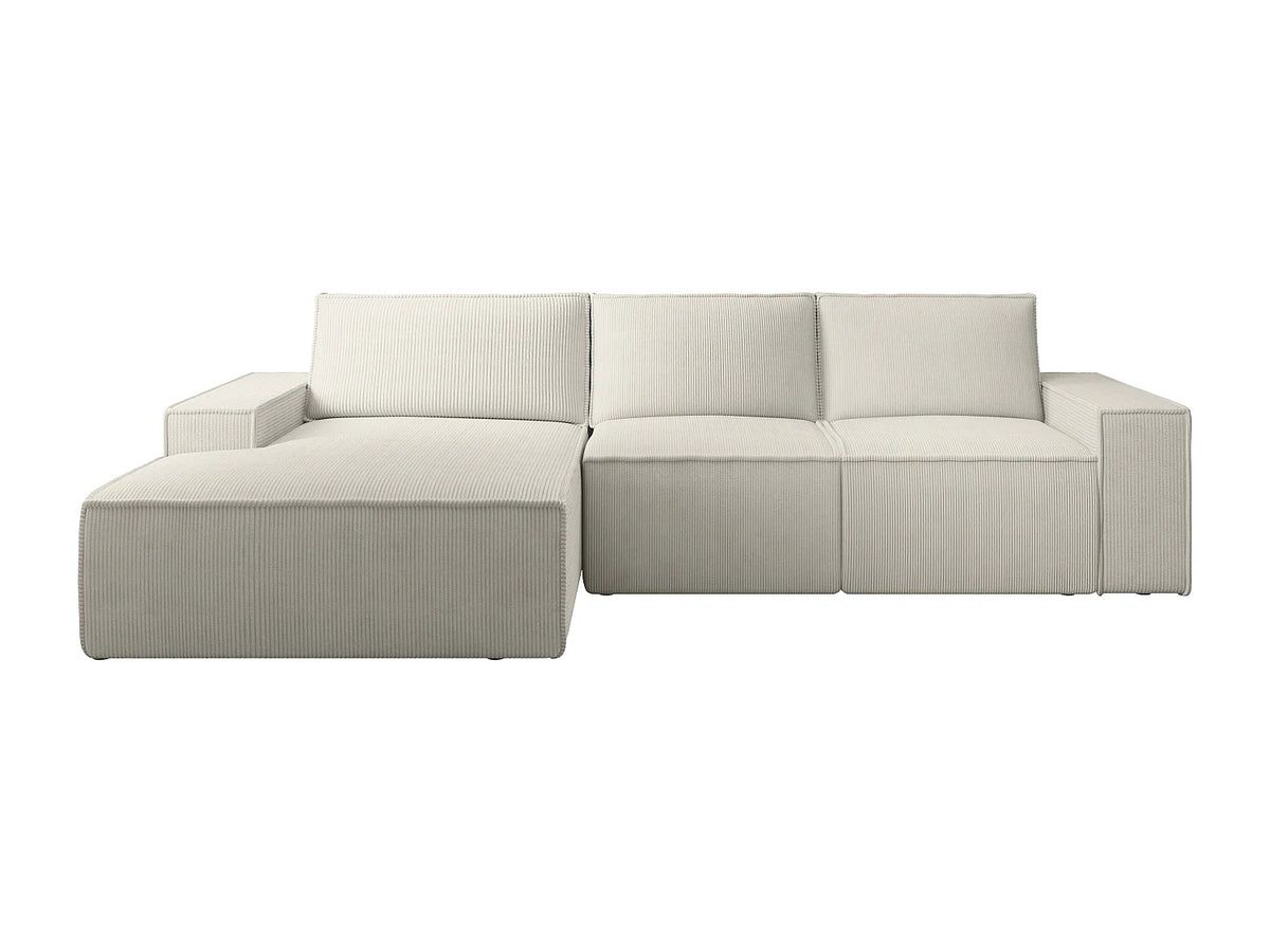 Canapé d'angle convertible beige en velours côtelé angle gauche 297 cm - AMELIA