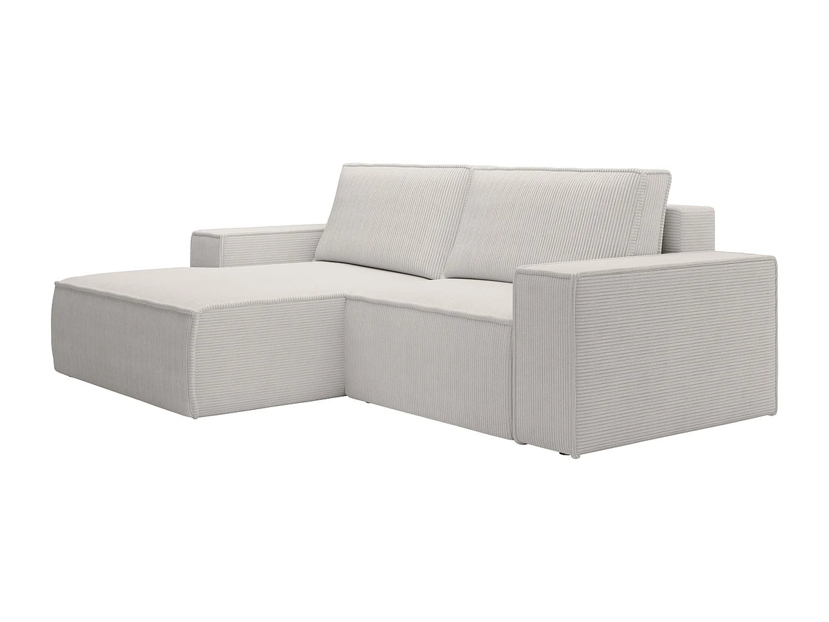 Canapé d'angle convertible beige en velours côtelé angle gauche 240 cm - AMELIA