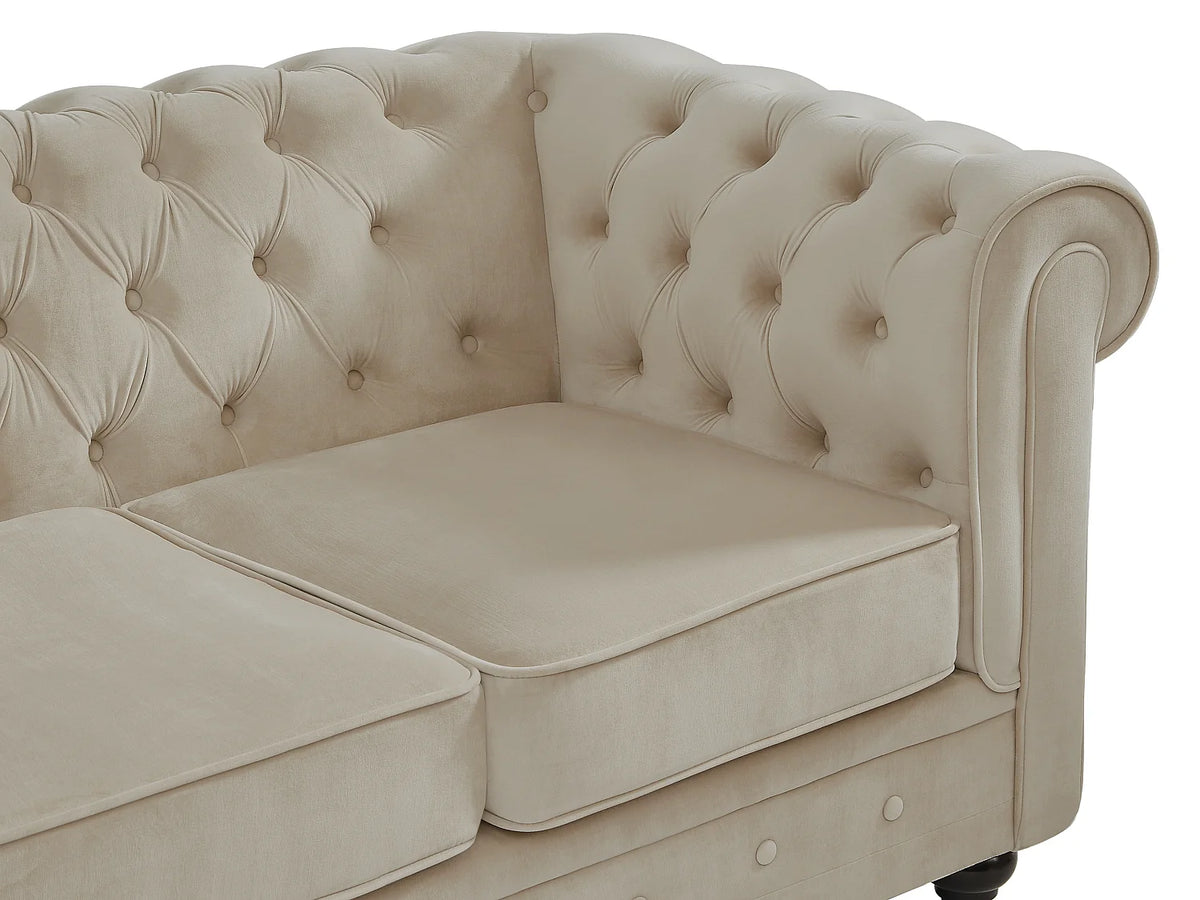 Canapé beige en velours 3 places - CHESTERFIELD
